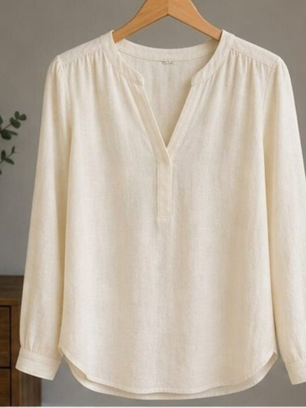 Cream V Neck Top